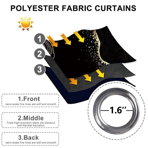 Baocicco Black and Gold Marble Window Curtains for Bedroom Living Room - Art Flu - Picture 3 of 6